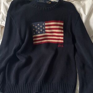 Polo by Ralph Lauren Men's Black Sweater with Flag Design